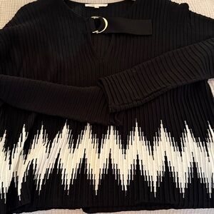 MAJE Martha Textured Chevron D-Ring Strap Neckline Long Sleeve Top Size 1